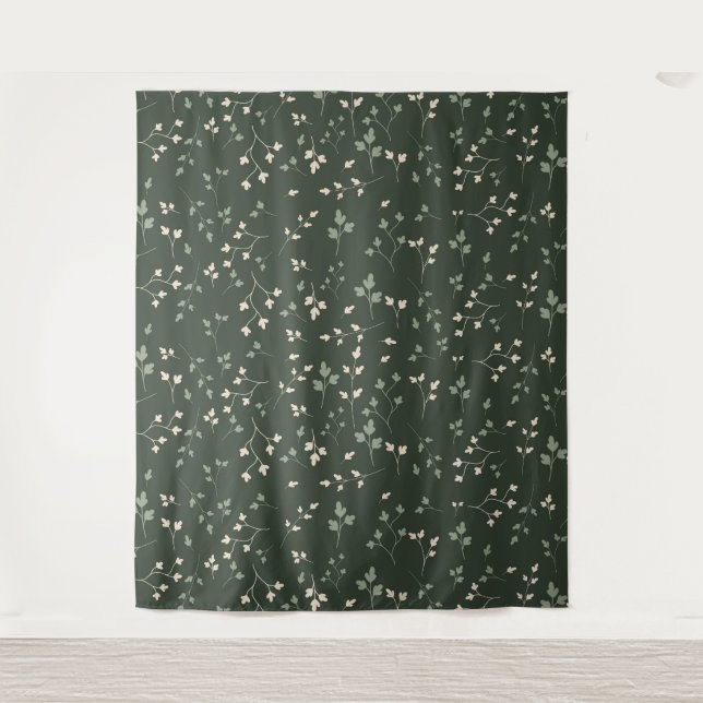 Tenture Motif botanique feuille ditsy vert forêt sombre (Devant)