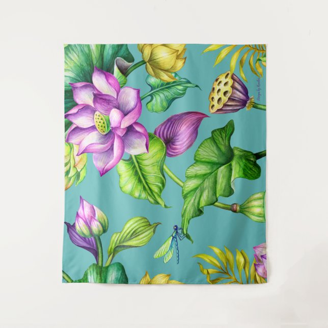 Tenture Motif botanique sans âme Lotus rose et jaune (Devant)