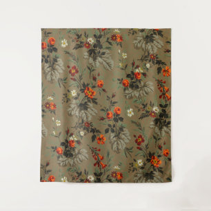Tenture Motif botanique vintage de rose orange florale fon