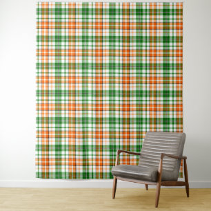 Tenture Motif carreau tartan vert orange blanc