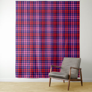 Tenture Motif carreaux tartan bleu marine rouge rose