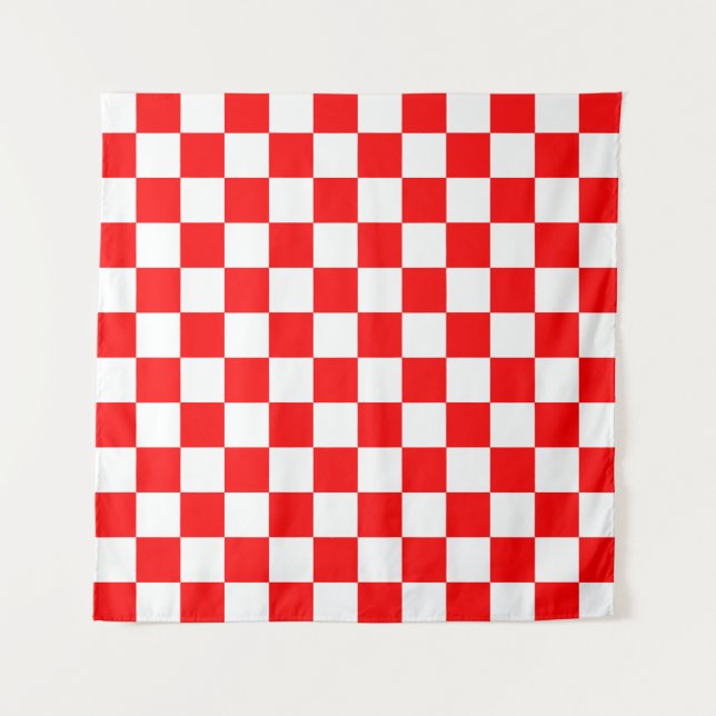 Tenture Motif chèque À damiers blanc rouge (Devant)