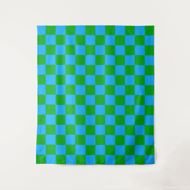 Tenture Motif chèque À damiers bleu vert (Devant)