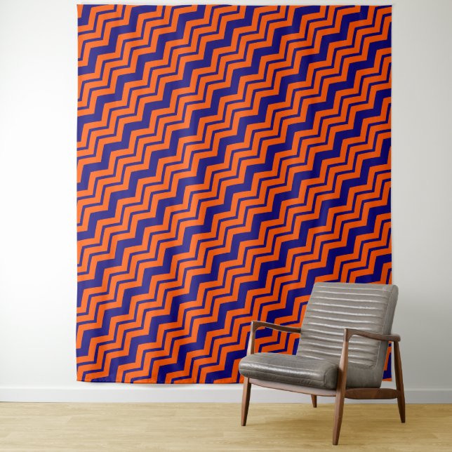 Tenture Motif chevron zigzag bleu orange  (En situation)