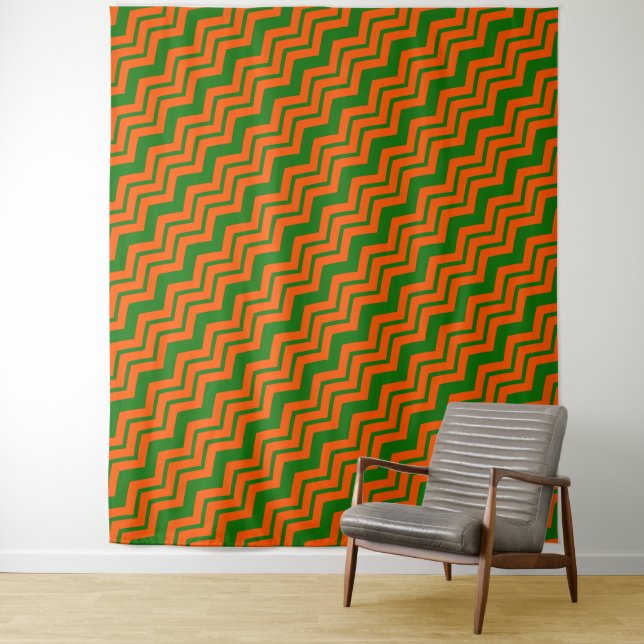 Tenture Motif chevron zigzag vert orange  (En situation)