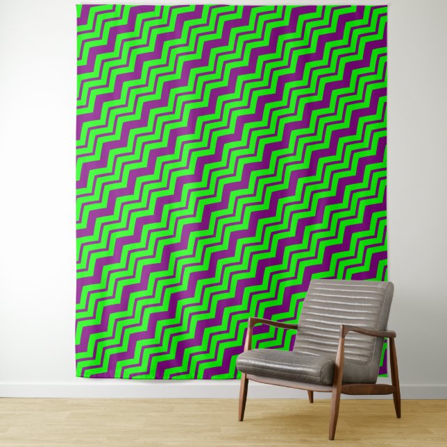 Tenture Motif chevron zigzag vert violet  (En situation)