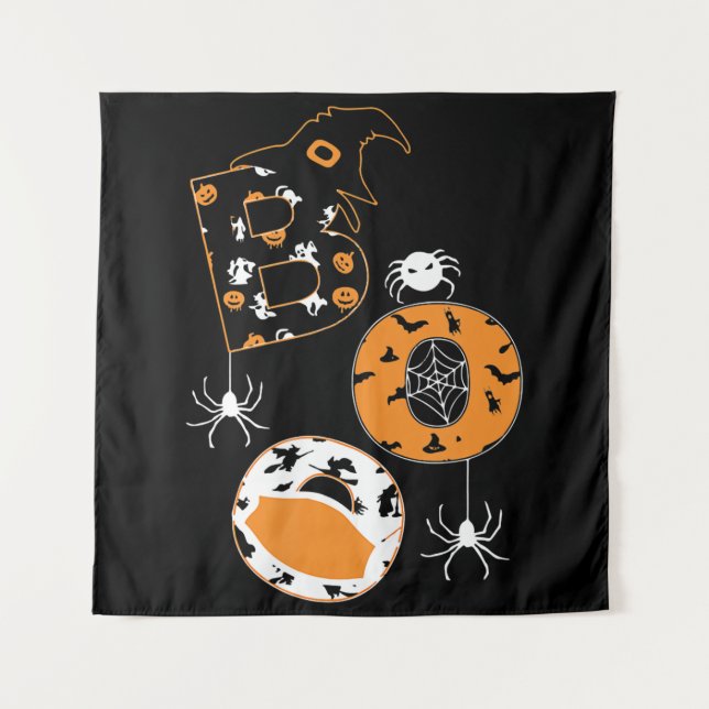 Tenture Motif Citrouille Boo Mask Spider Witder (Devant)