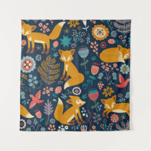 Tenture Motif coloré avec un renard, motif, forêt, chute
