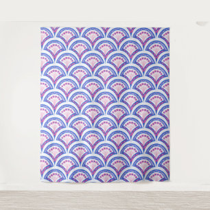 Tenture motif damassé floral bleu