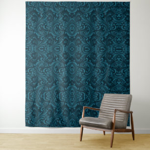 Tenture Motif damassé floral sarcelle foncé