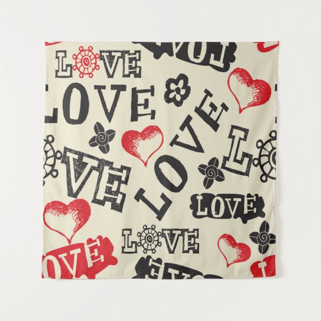 Tenture motif d'amour dessiné à la main (Devant)