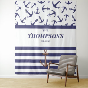 Tenture Motif d'ancre de marine rayures navy Nom de famill