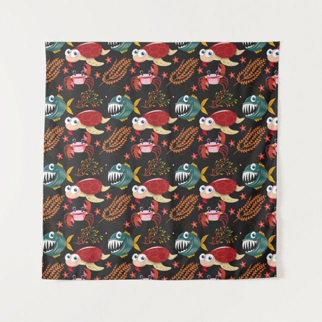 Tenture Motif d'animaux aquatiques | vie sous-marine en me (Devant)