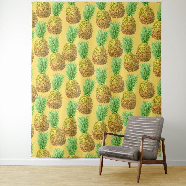 Tenture Motif d'aquarelle ananas (En situation)