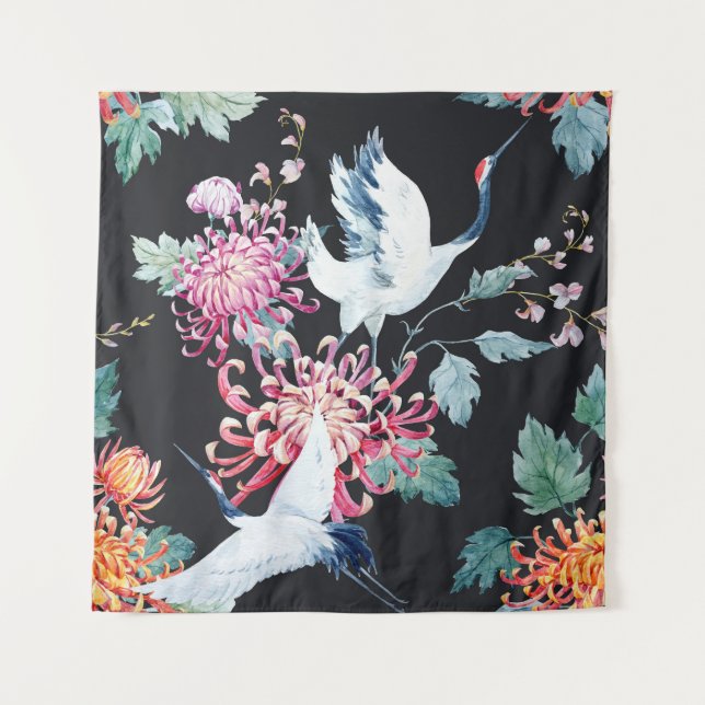 Tenture Motif d'aquarelle de la grue rouge Chrysanthemum (Devant)