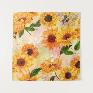 Tenture Motif d'aquarelle de tournesols jaunes dessinés à 