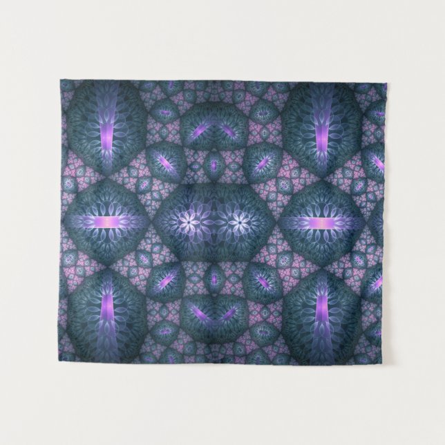 Tenture Motif d'art fractal 3D turquoise violet rose (Devant (Horizontal))