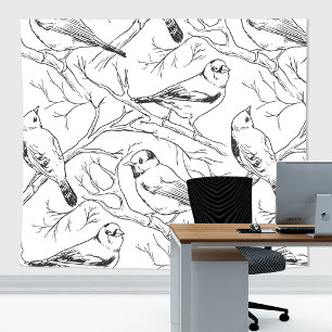 Tenture Motif d'art linéaire minimaliste d'oiseaux nord-am
