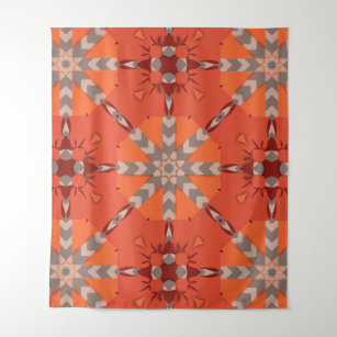 Tenture Motif d'art populaire de Bohème rouge orange gris