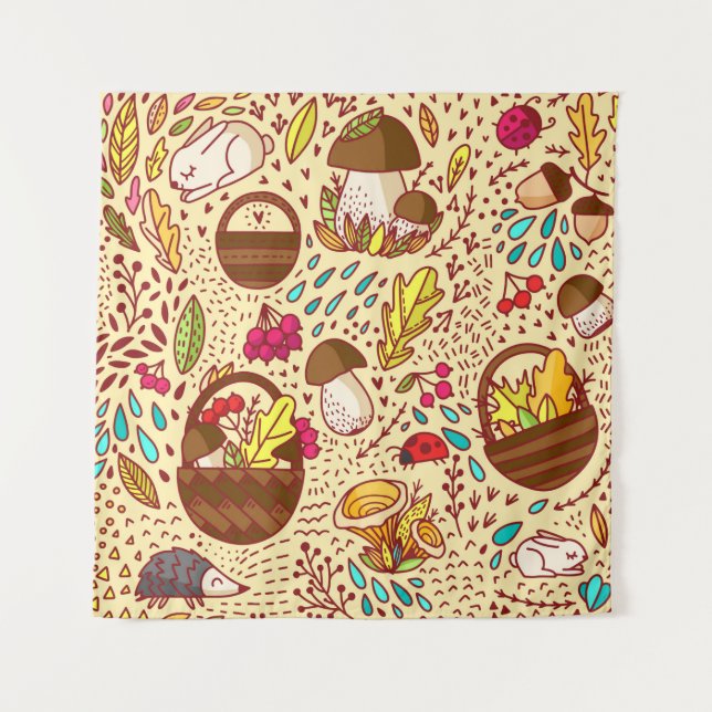 Tenture Motif d'automne. Panier avec feuilles, branches et (Devant)
