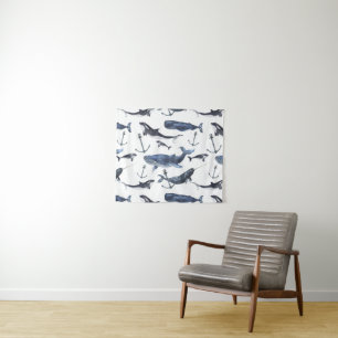 Tenture Motif de baleine et d'Ancre d'aquarelle