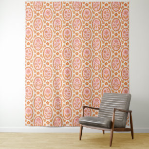 Tenture Motif de cameo floral vintage en rose et orange