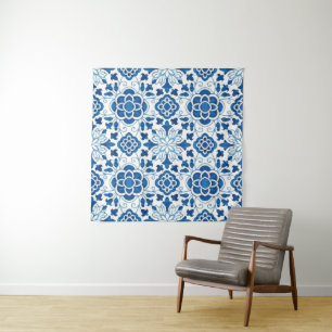 Tenture Motif de carreaux bleu azulejos Vintage