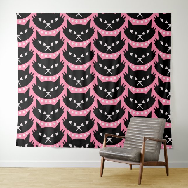 Tenture Motif de chat atomique moderne du milieu du siècle (En situation (horizontale))