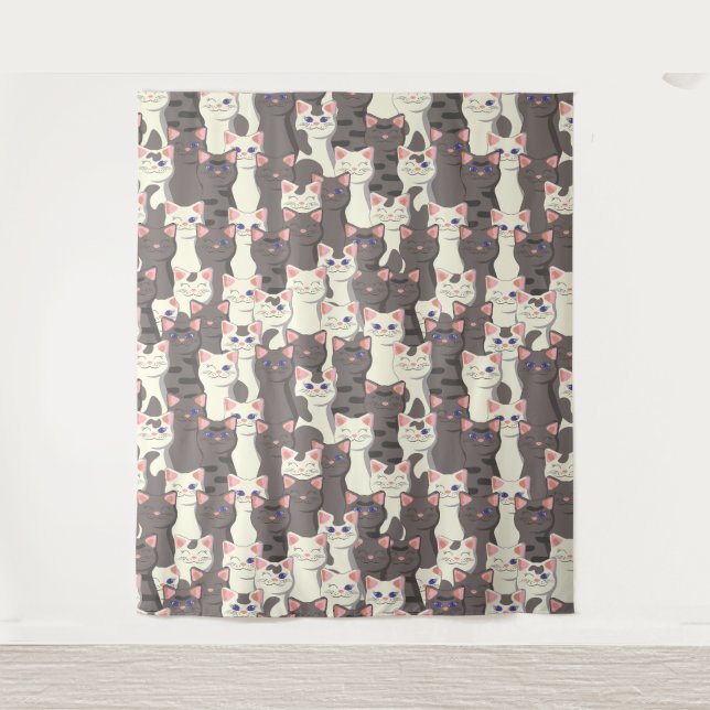 Tenture Motif de chats blancs et gris (Devant)