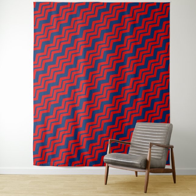 Tenture Motif de conception Chevron bleu et rouge  (En situation)