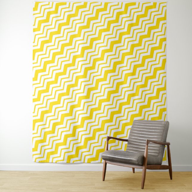 Tenture Motif de conception de zigzag chevron blanc jaune  (En situation)
