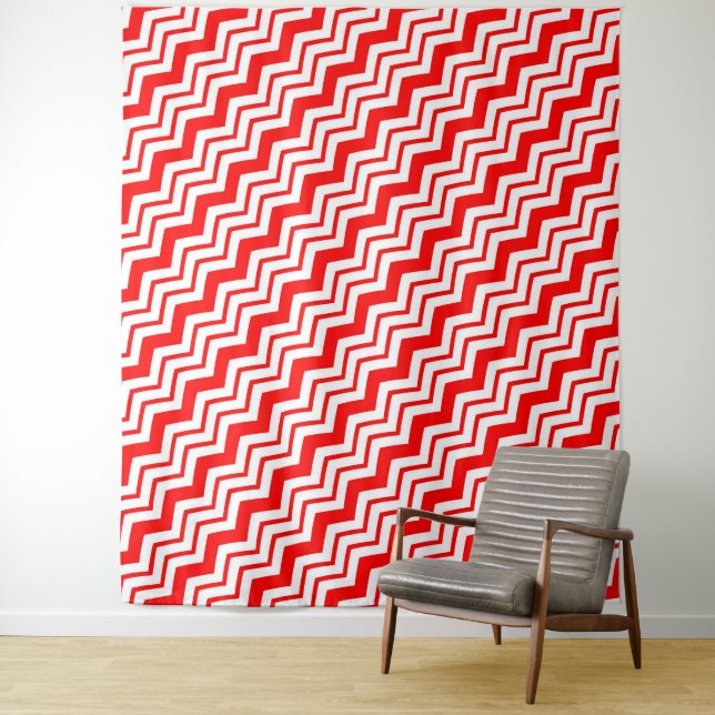 Tenture Motif de conception en chevron zigzag blanc rouge  (En situation)