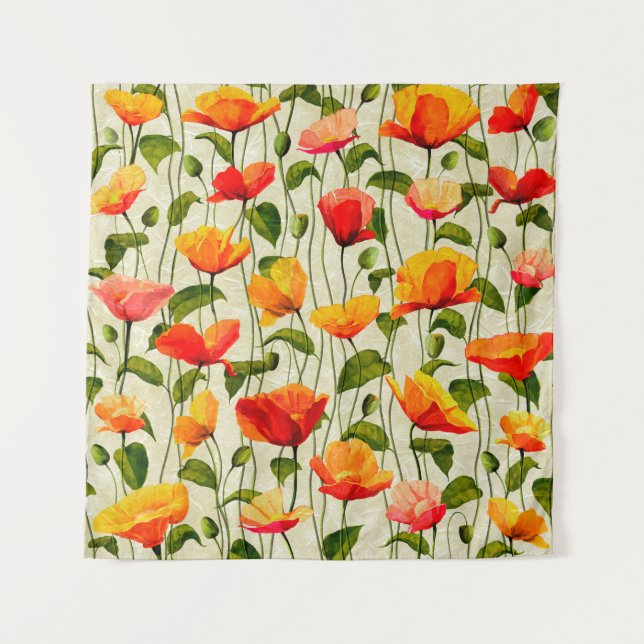 Tenture Motif de coquelicots en papier numérique (Devant)