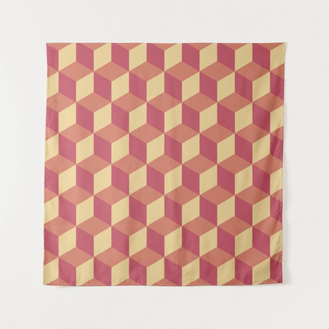 Tenture Motif de Cube rouge orange Abstrait (Devant)