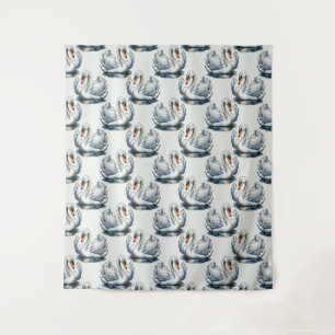 Tenture Motif de cygnes sur fond blanc 