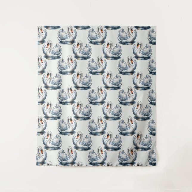 Tenture Motif de cygnes sur fond blanc  (Devant)
