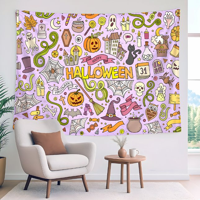 Tenture Motif de doodle Halloween mignon (Créateur téléchargé)