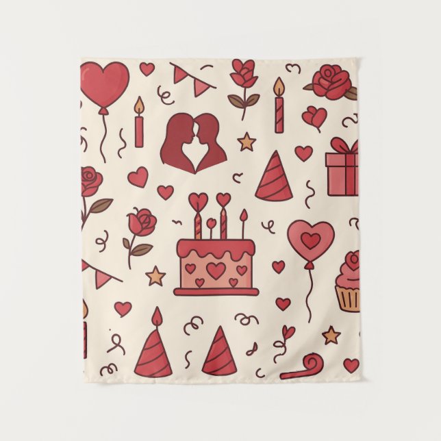 Tenture Motif de doodle pour célébration romantique (Devant)