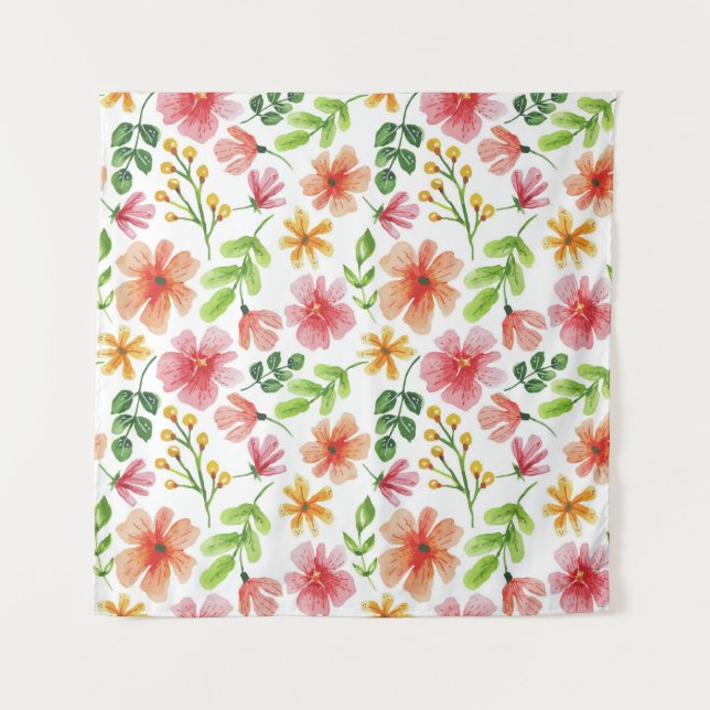 Tenture Motif de fleurs roses à l'aquarelle (Devant)