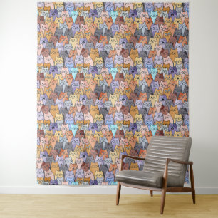 Tenture Motif de foule de chats mignons et colorés, visage