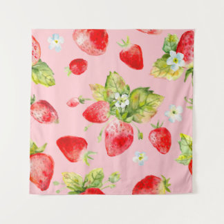 Tenture motif de fraise transparent aquarelle