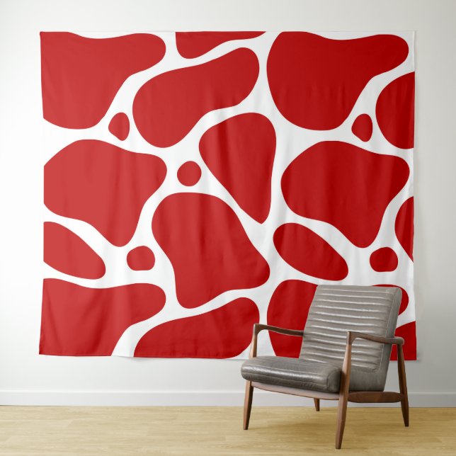 Tenture Motif de girafe abstraite rouge et blanche (En situation (horizontale))