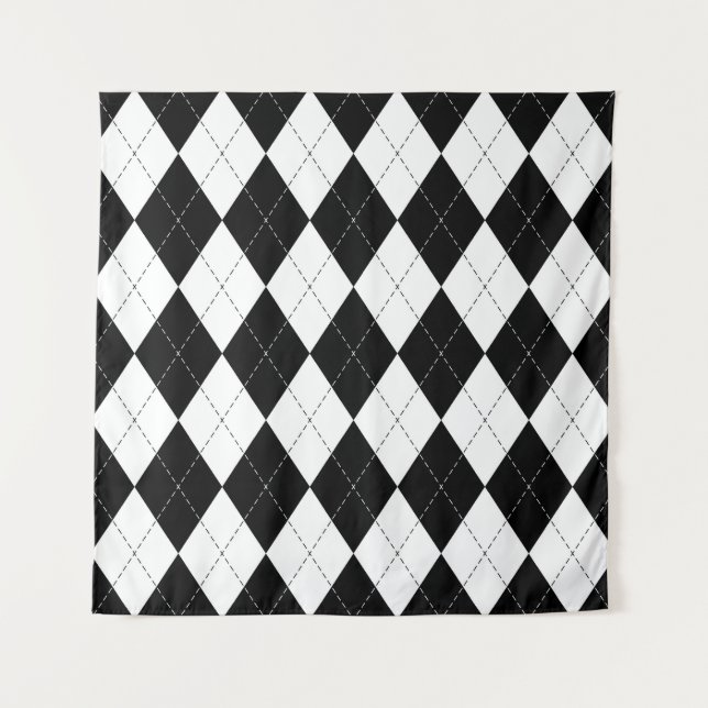 Tenture Motif de Jacquard géométrique noir blanc (Devant)