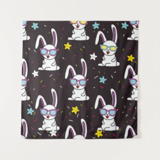 Tenture Motif de lapin mignon. Lapin coloré, étoiles w
