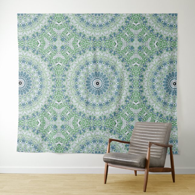 Tenture Motif de mandala côtier bleu et vert de mer (En situation (horizontale))