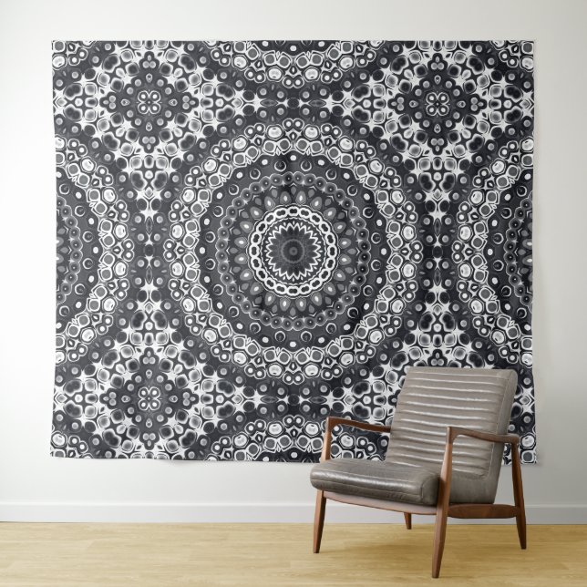 Tenture Motif de mandala monochrome noir et blanc (En situation (horizontale))