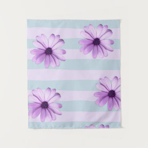 Tenture motif de marguerite rayée de bleu et de violet
