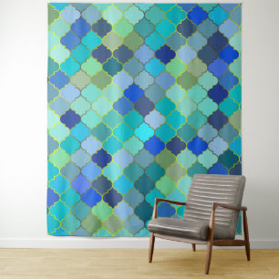 Tenture Motif de mosaïque marocaine Aqua Bleu