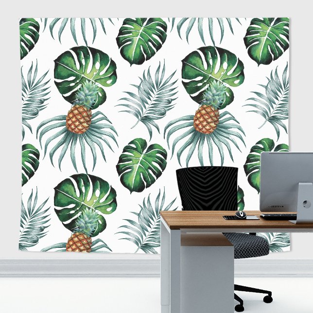 Tenture Motif de palmier de jungle à l'aquarelle tropicale (Pineapple zoom and home decor backdrop tapestry)