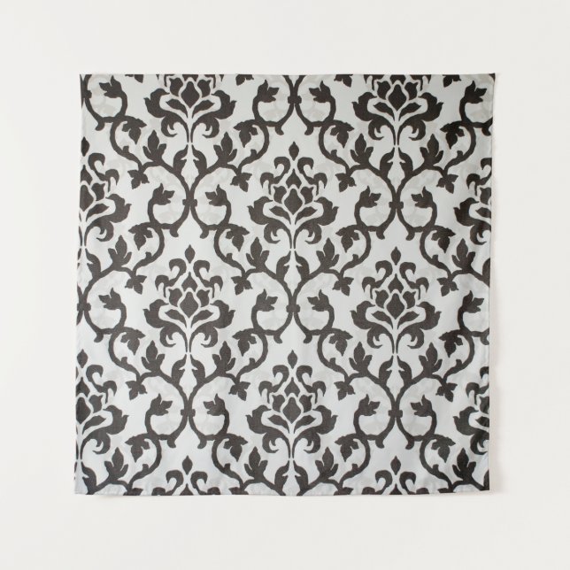 Tenture Motif de papier peint damassé noir classique (Devant)